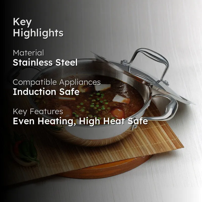 Vinod Stainless Steel Kadhai With Lid- 3700 mL/15 Inches media 2