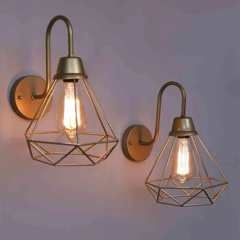 Dapper Diamond Metal Wall Lamp (Gold) - Set Of Two media 1