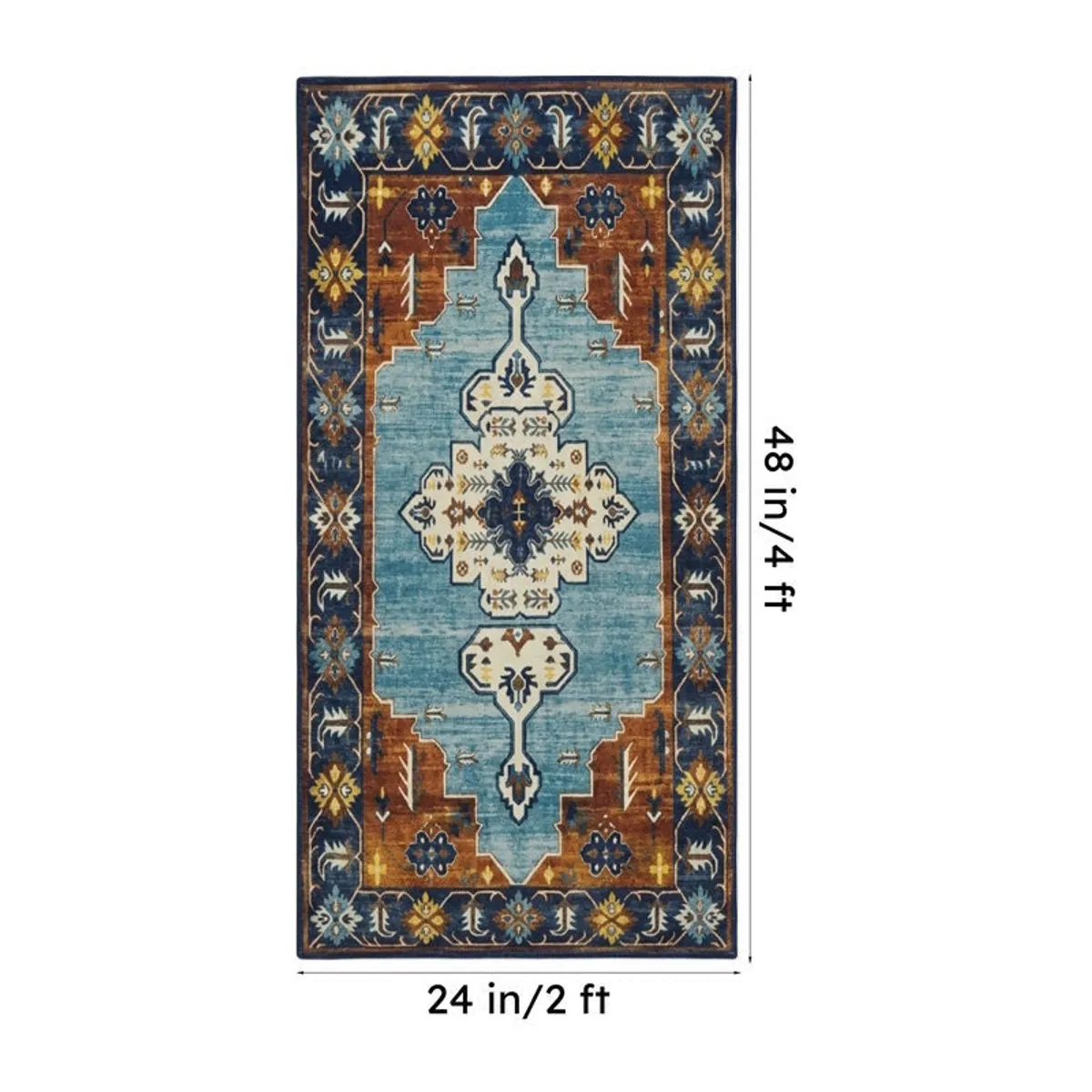 Rectangular carpet with displayed 2 ft by 4 ft dimensions
