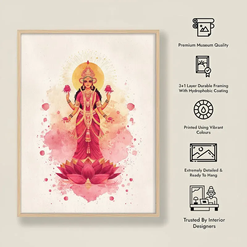 Shri Mahalaxmi Devi Divine Archival Paper Wall Art - Natural Brown Frame media 8