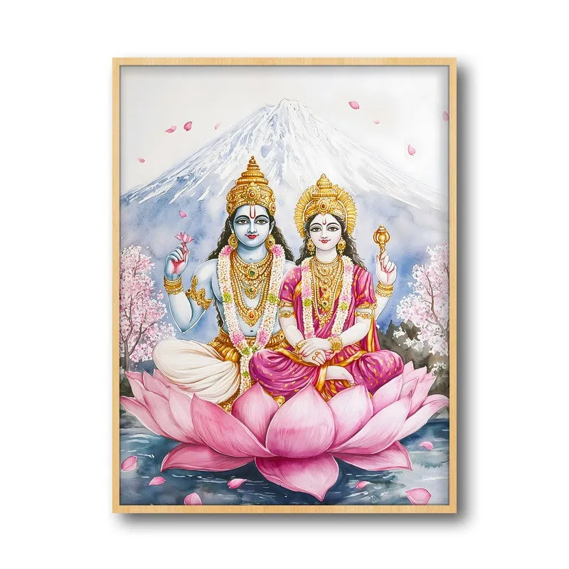 Lakshminarayana Spiritual Archival Paper Wall Painting - Natural Brown Frame media 5