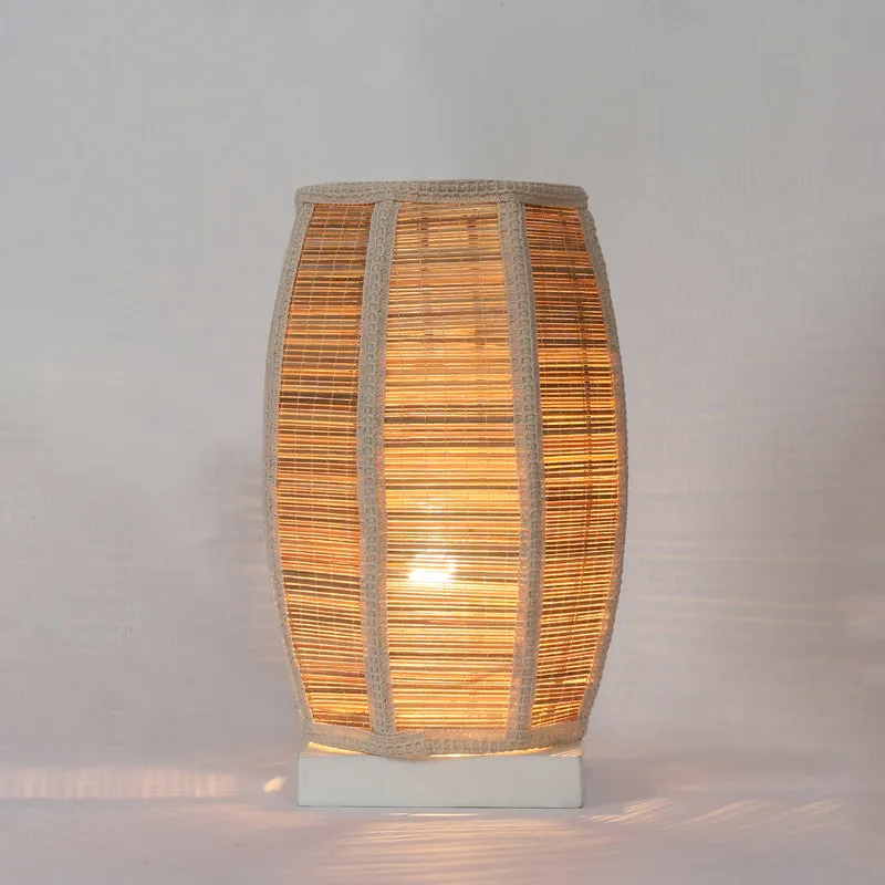 Dholak Edge Bamboo Table Lamp - White media 4