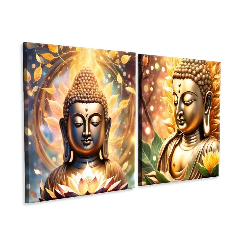 Aura Of Enlightenment Buddha Canvas Wall Painting - Set Of Two media 6
