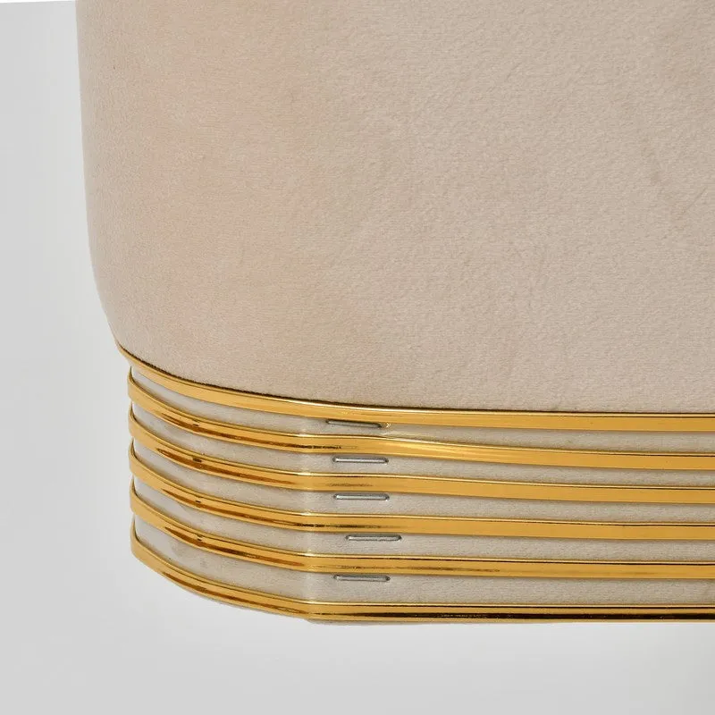 Aureum Solid Velvet Pouffe - White & Gold media 5