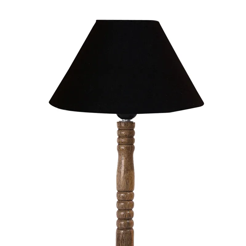 Glow Mesa Table Lamp With Carved Wooden Base - Black,Brown media 5