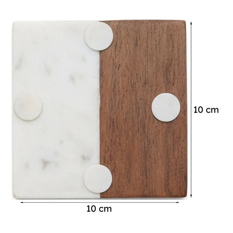 Losa Handmade Square Marble And Wooden Coaster - Set Of Two media 6