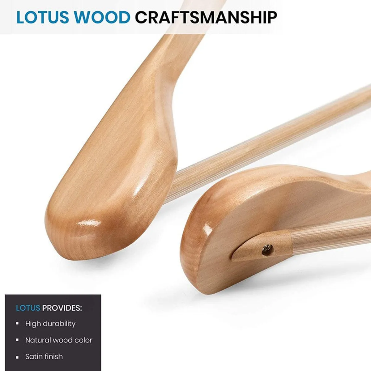 Close-up of smooth wooden hanger ends and crossbar