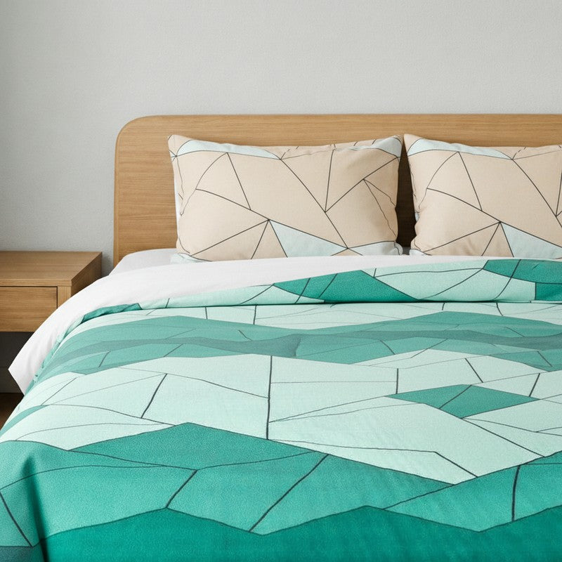 Mosaic Abstract Microfiber Bedsheet (Green & Peach) - 110 GSM media 4