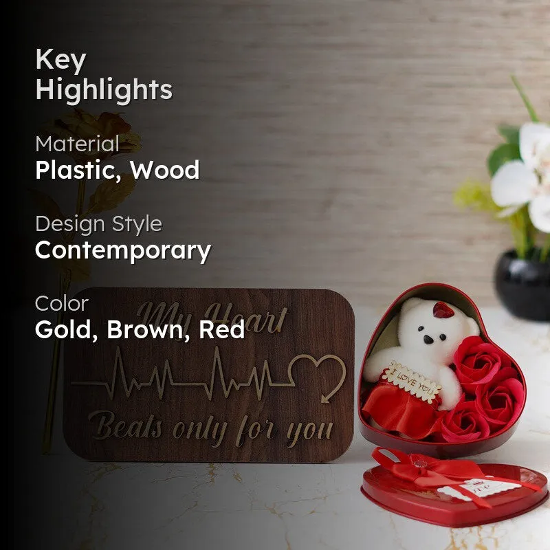 Key highlights graphic showing material, style and colours of the gift set