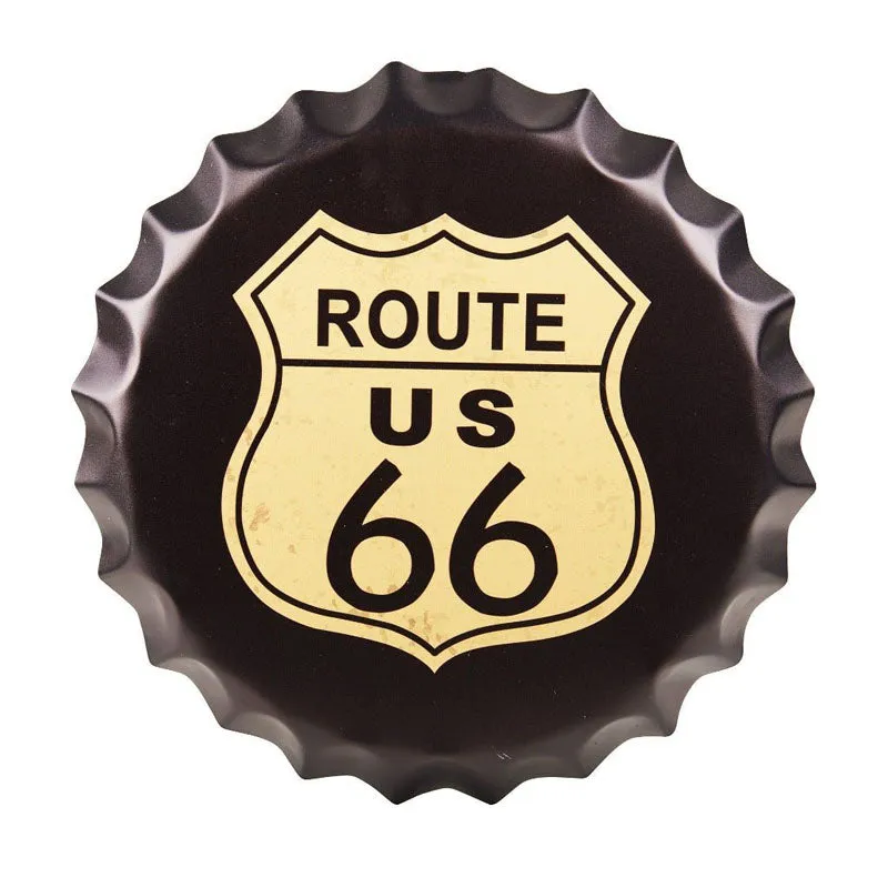 Route Us 66 Black Bottle Cap Metal Wall Accent media 3