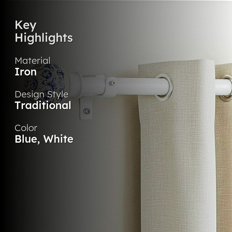Medina Bar Extendable 1" Single Curtain Rods With Round Finial & Brackets media 2