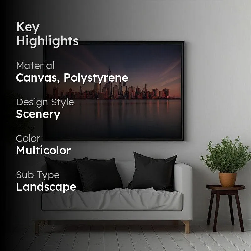 Manhattan at Dusk Canvas Wall Painting - Black Frame media 2