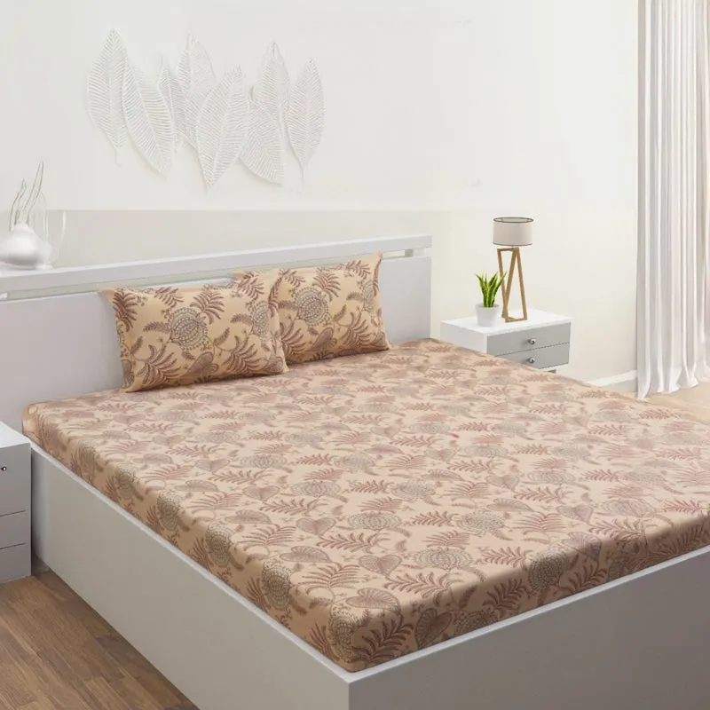 Fern Dreams Cotton Bedsheet (Light Peach) - 144 TC media 1