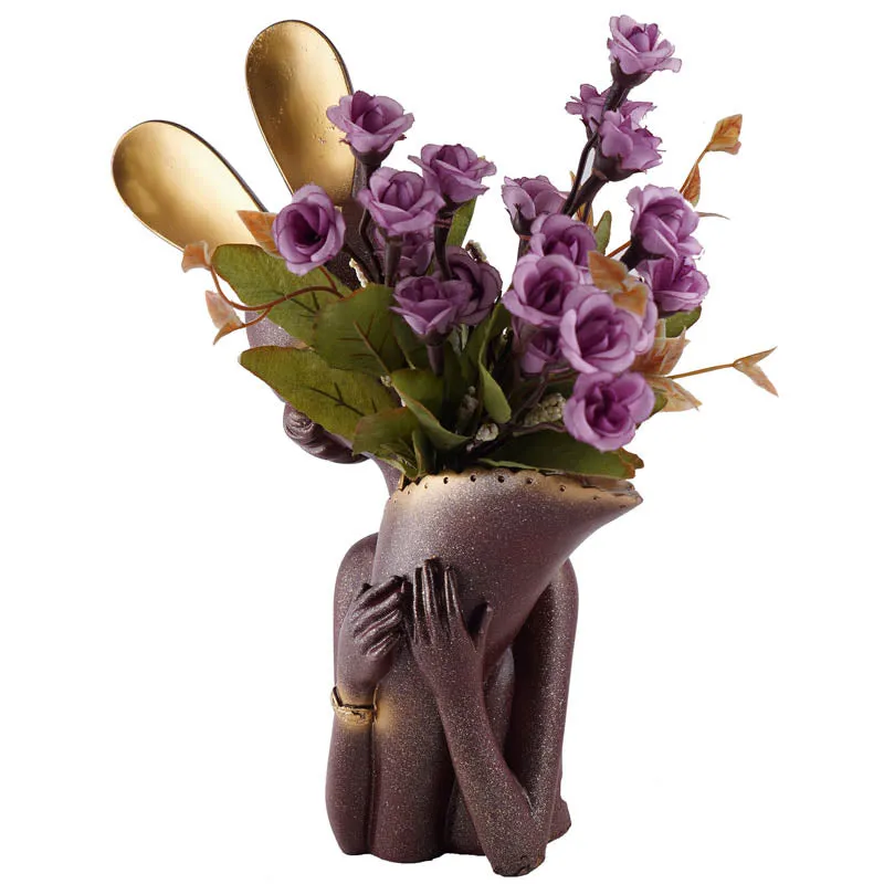 Thaisa Polyresin Vase - Coffee & Gold media 7