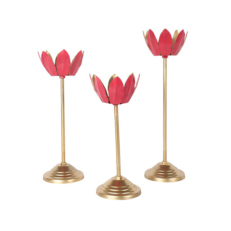 Pink Lotus Candle Holder - Set Of Three media 3