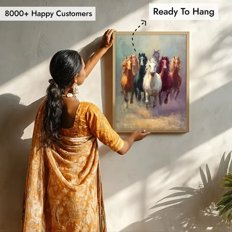 Majestic Horse Run Wall Painting With Brown Frame media 8
