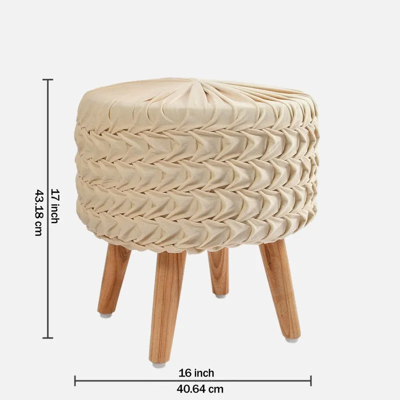 Velora Pleated Velvet Ottoman - Off White media 7