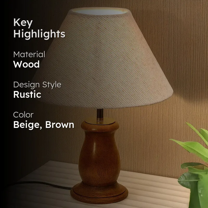 Elahim Wooden Table Lamp - Beige,Brown media 2