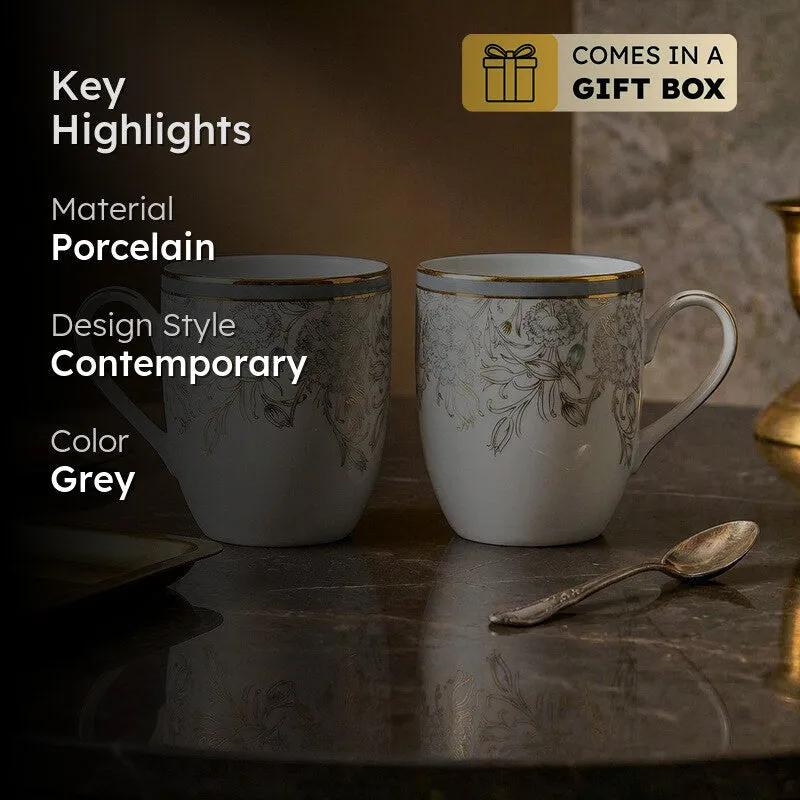 Gilded Iris Coupe 24k Gold Brushed Porcelain Coffee Mug(280 mL Each/Grey) - Set Of Four media 2