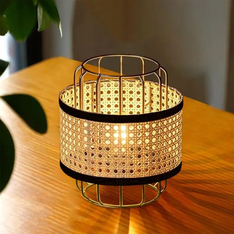 Mystane Rattan Table Lamp - Small - Black,Beige media 1