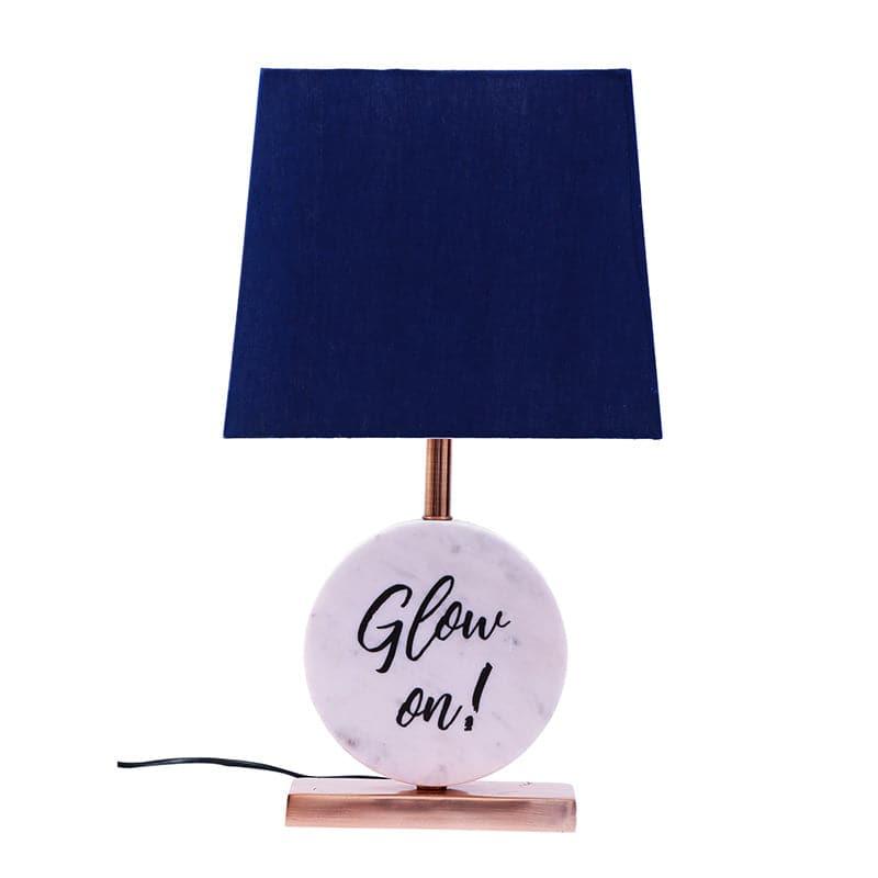 Glow On Marble & Copper Base Fabric Table Lamp - Blue,White media 4