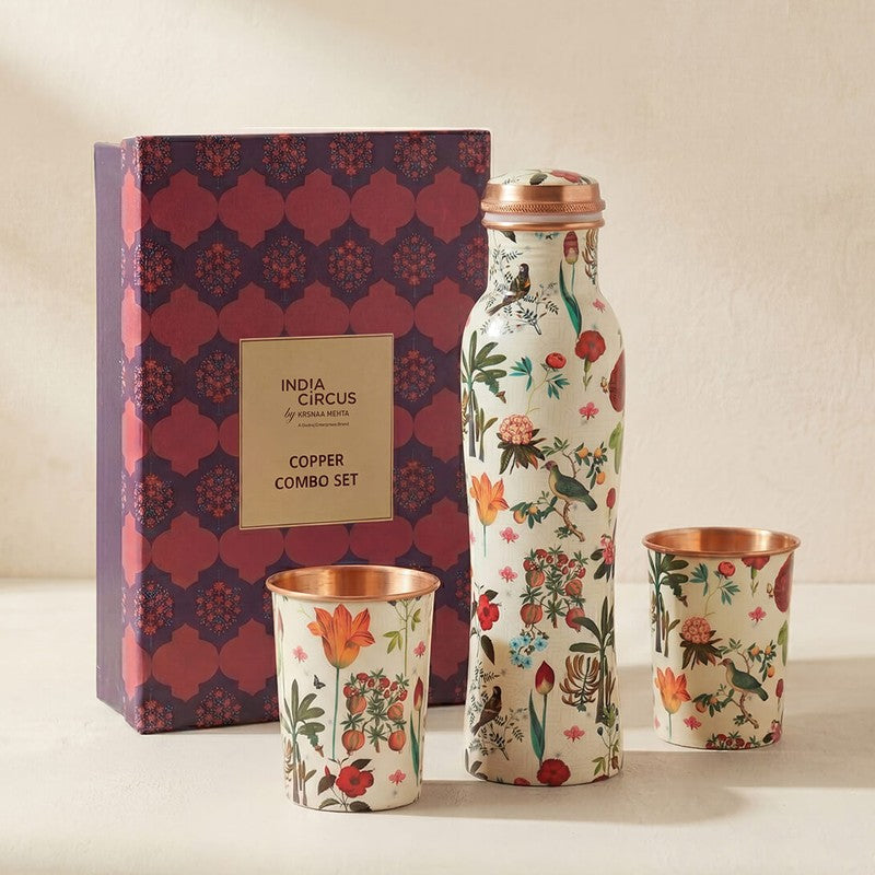 Petal & Plume Copper Bottle with Glasses - Three Piece Set media 3
