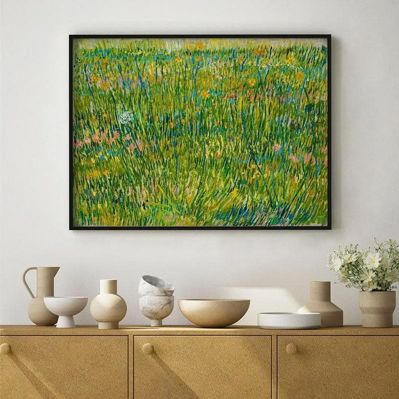 Patch Of Grass Canvas Painting By Vincent Van Gogh - Black Frame media 1