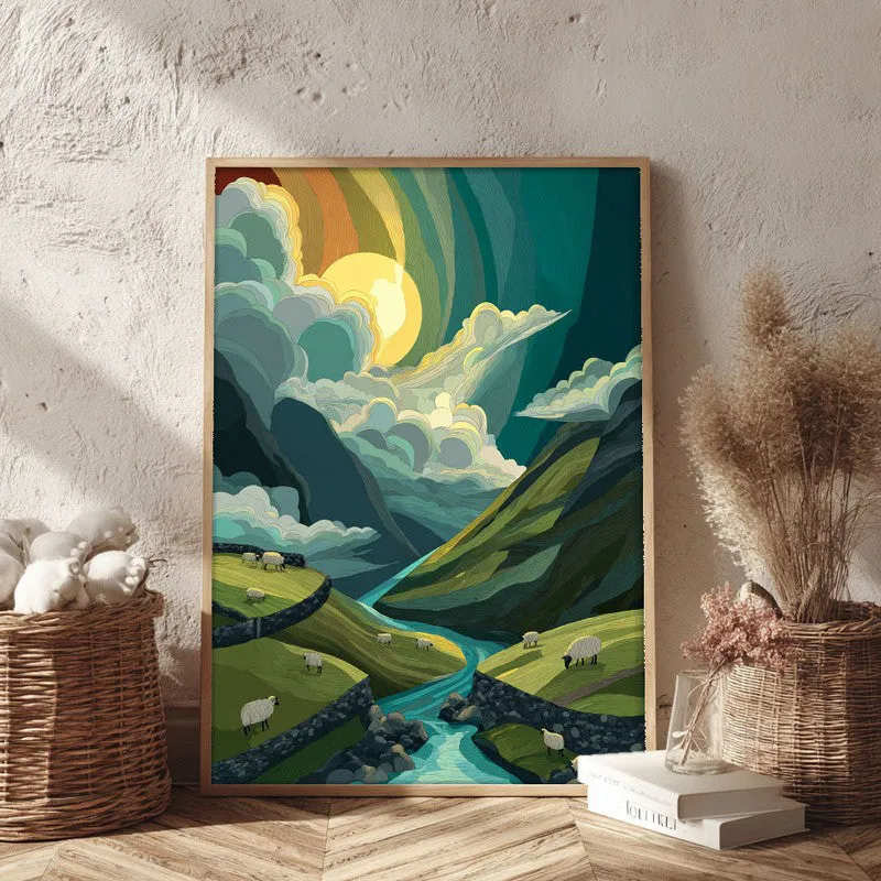 Emerald Valley Canvas Wall Painting - Brown Frame media 3