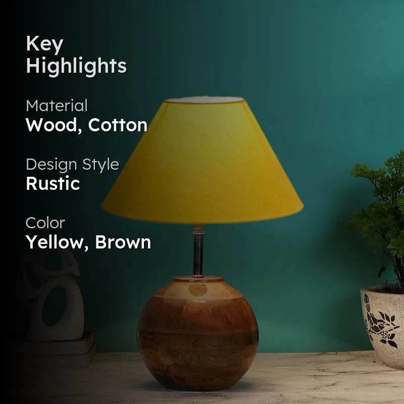Auryon Cotton Table Lamp With Wooden Base - Yellow media 2