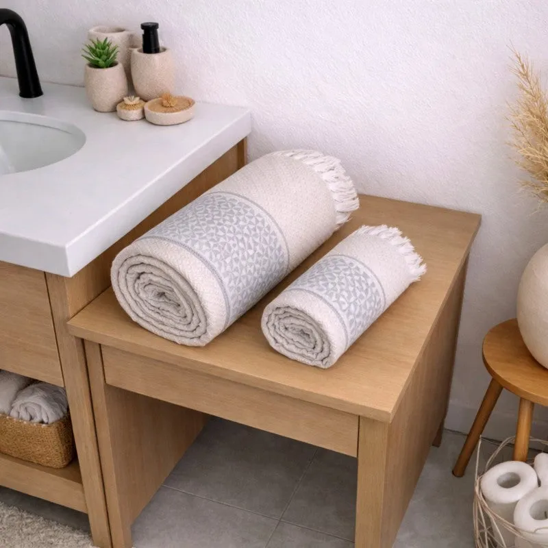 MosacStrip Cotton Hand & Bath Towel (Grey) - Set of Two media 1