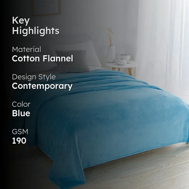 Sarva Solid Knitted Cotton Flannel Blanket (Blue) - 190 GSM media 2