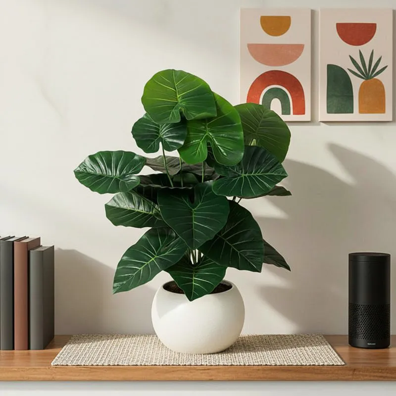 Faux Lush Rubber Fig Plant With Black Plastic Pot - 2.6 Feet media 1
