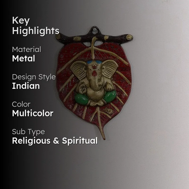 Balganesha Resting on Leaf Religious Metal Wall Accent - Red & Gold media 2