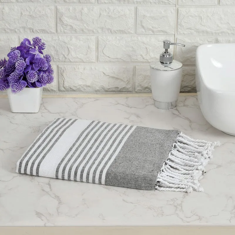Loomera Striped Cotton Bath Towels (Grey & Dark Blue) - Set Of Two media 4