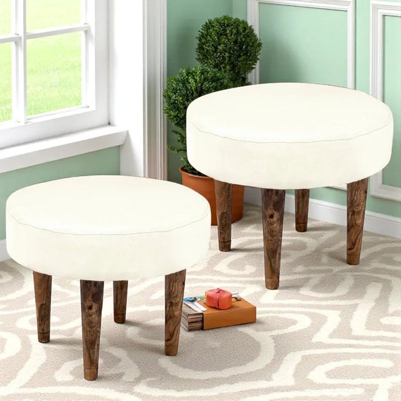 Oxaro Sheesham Wooden Stools (White) - Set Of Two media 1