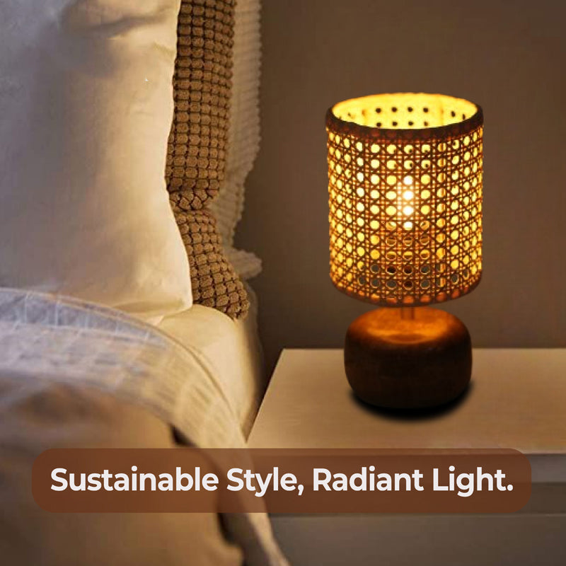 EmberLit Rattan Mango Wood Table Lamp - Beige,Brown media 4