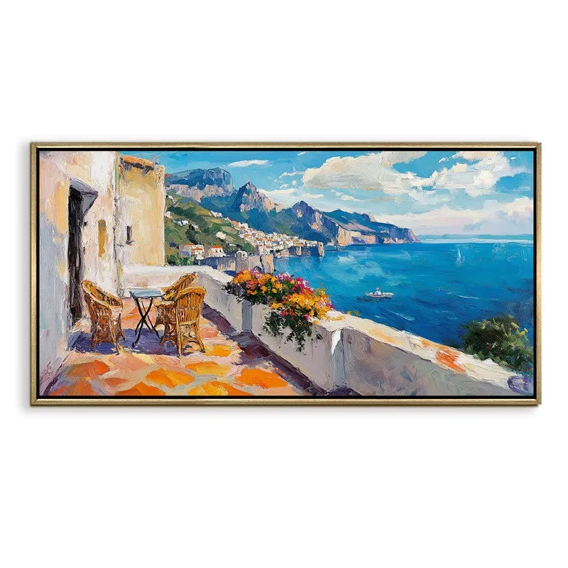 Terrace of Blue Canvas Wall Painting With Frame media 3