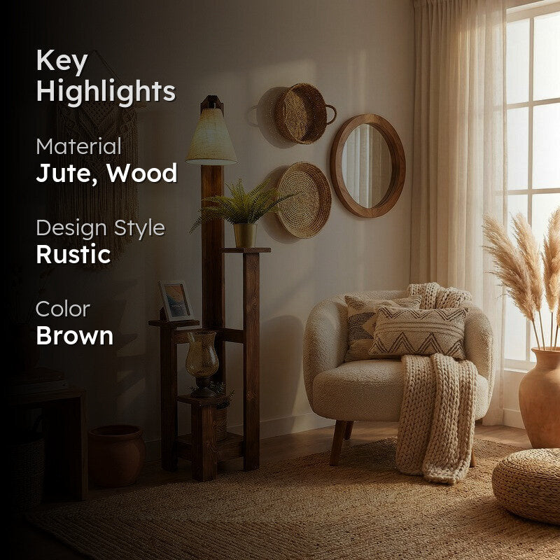 Clastre Jute & Wooden Floor Lamp With Shelves media 2