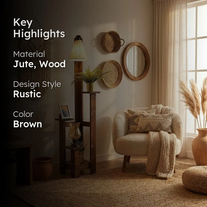 Clastre Jute & Wooden Floor Lamp With Shelves media 2