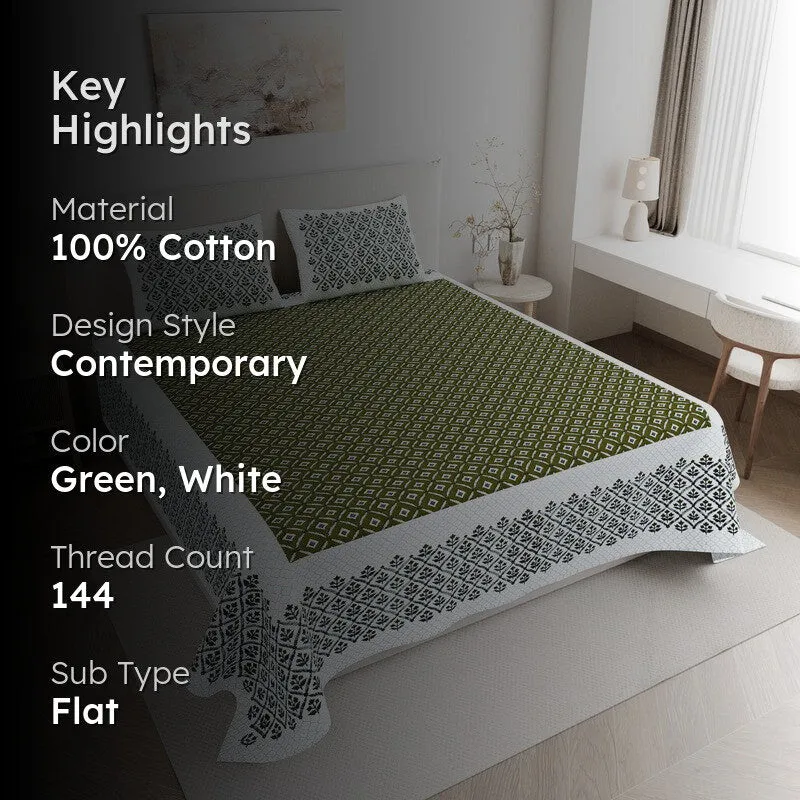 NobleNest Cotton Bedsheet (Olive) - 144 TC media 2