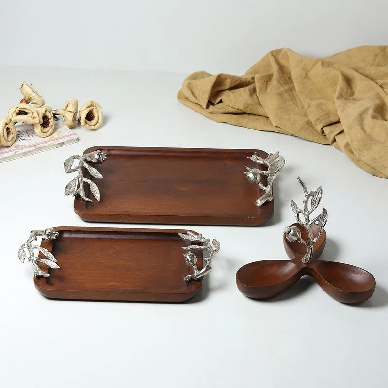 Amber Wood Serving Tray - Silver,Brown media 7