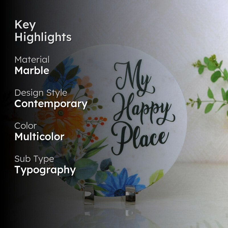 My Happy Place Floral Printed Marble Showpiece media 2