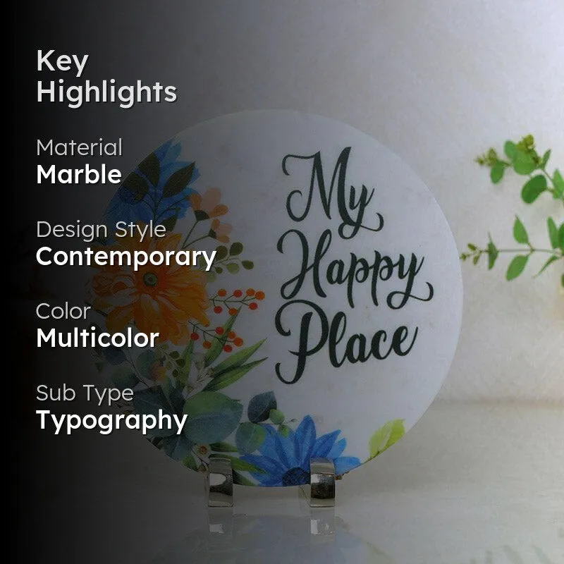 My Happy Place Floral Printed Marble Showpiece media 2