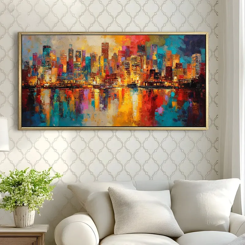 Nightfall City Canvas Wall Painting With Frame media 4