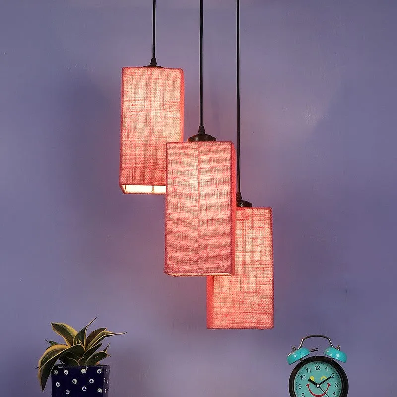 Warm Ivory Triple Metal Ceiling Lamp - Pink media 3