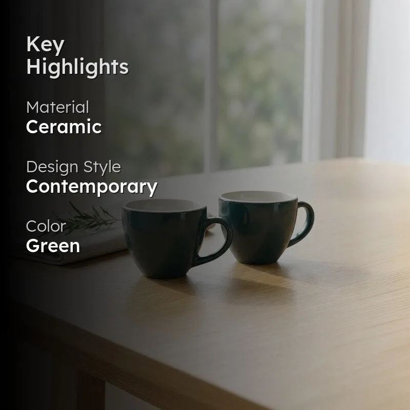 Ceramic Tea Cup (Deep Green/180 mL) - Set of Two media 2
