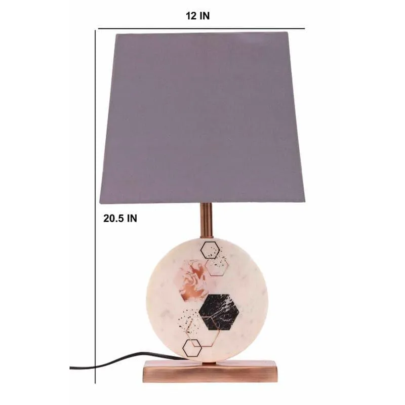 Hexa Marble & Copper Base Fabric Table Lamp - Grey,White media 5