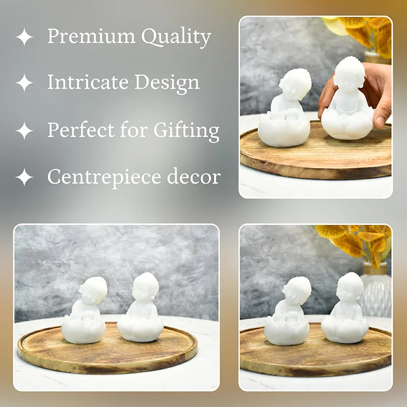 Baby Buddha In Lotus Resin Idol - Set Of Two media 3