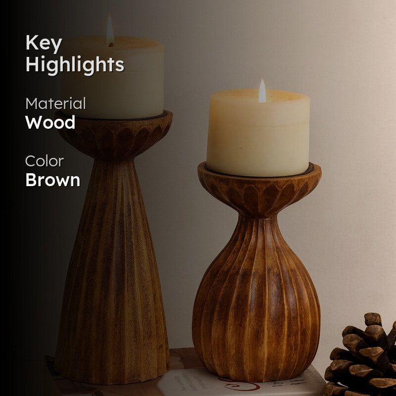 Kyra Wood Candle Holder With Candle - Set Of Two media 2