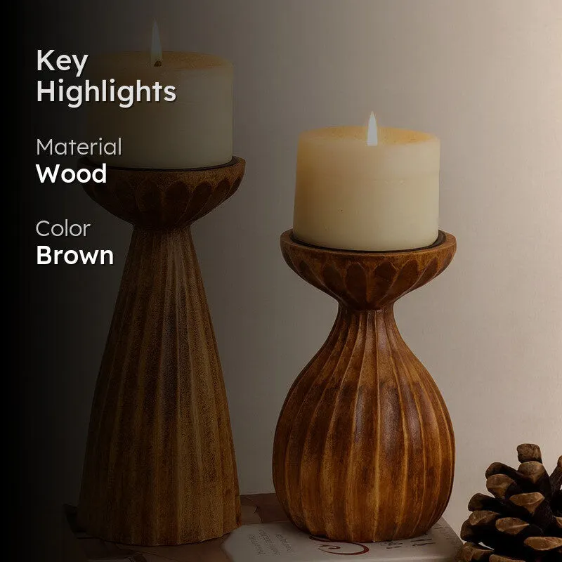 Kyra Wood Candle Holder With Candle - Set Of Two media 2